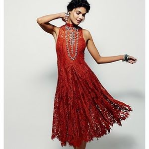 Free people angel rays lace dress in rust, XS